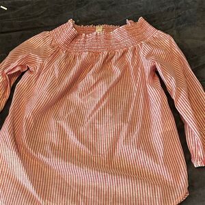 Michael Kors Women's Off-The-Shoulder Striped Blouse Electric Pink Size L